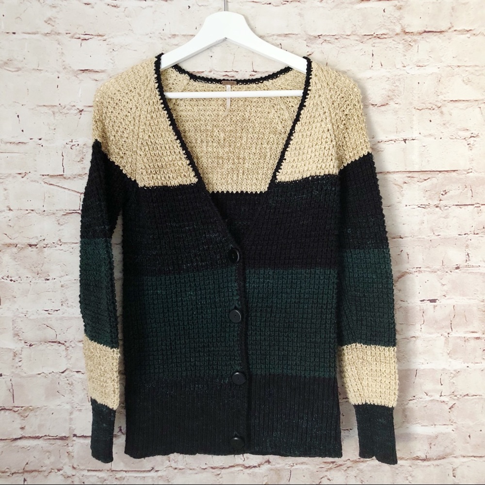 Free People color-block loose knit striped cardigan
